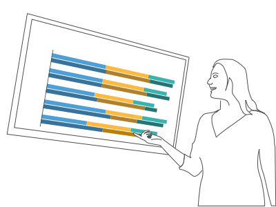 Line drawing of facilitator presenting results